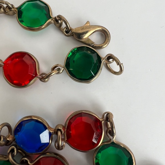 Vintage Long Caged Multicolour Crystals Necklace Bracelet Dangling Earrings 90's - Picture 9 of 13